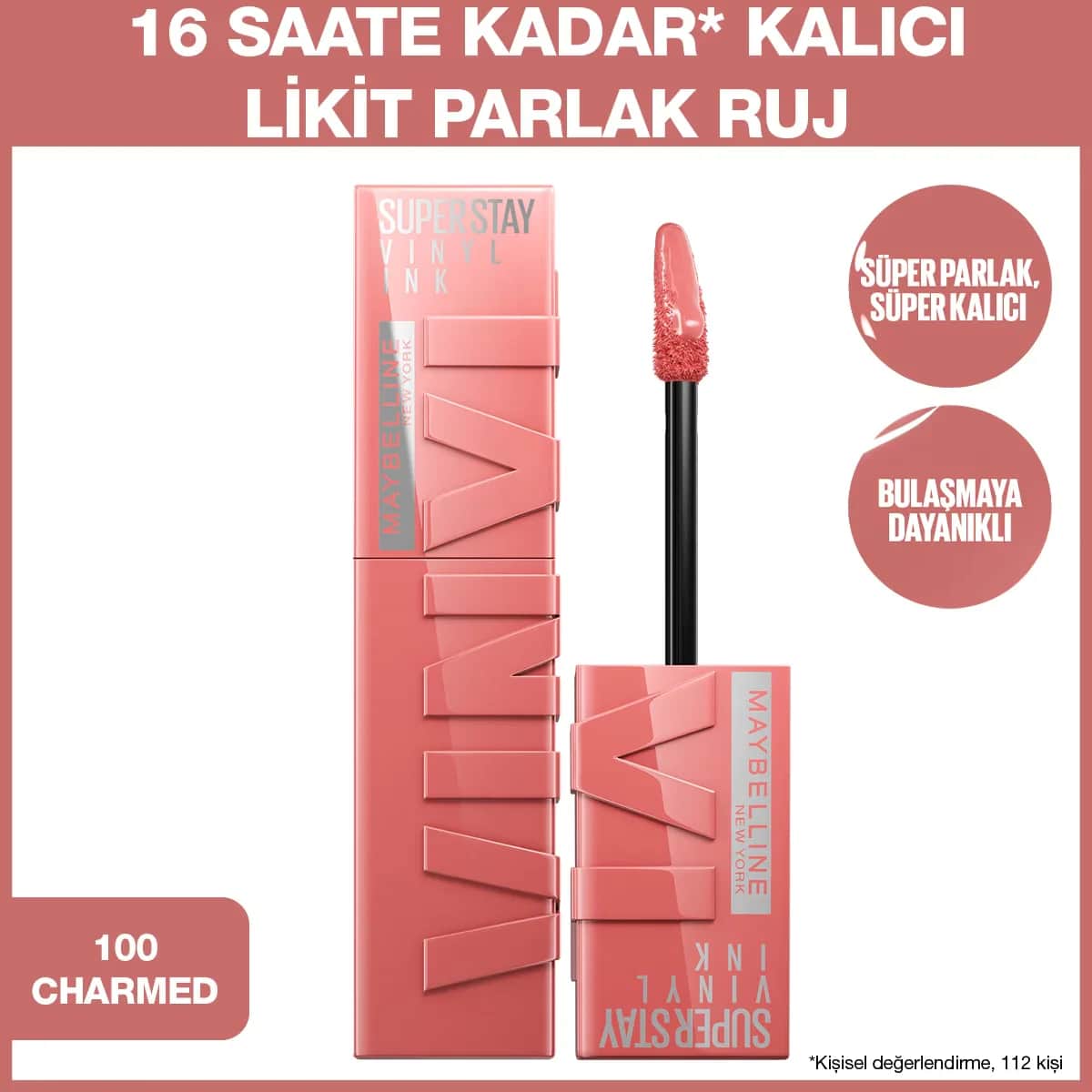 Maybelline أحمر شفاه سائل لامع سوبر ستاي فينيل إنك من مايبيلين نيويورك 100 تشارمد