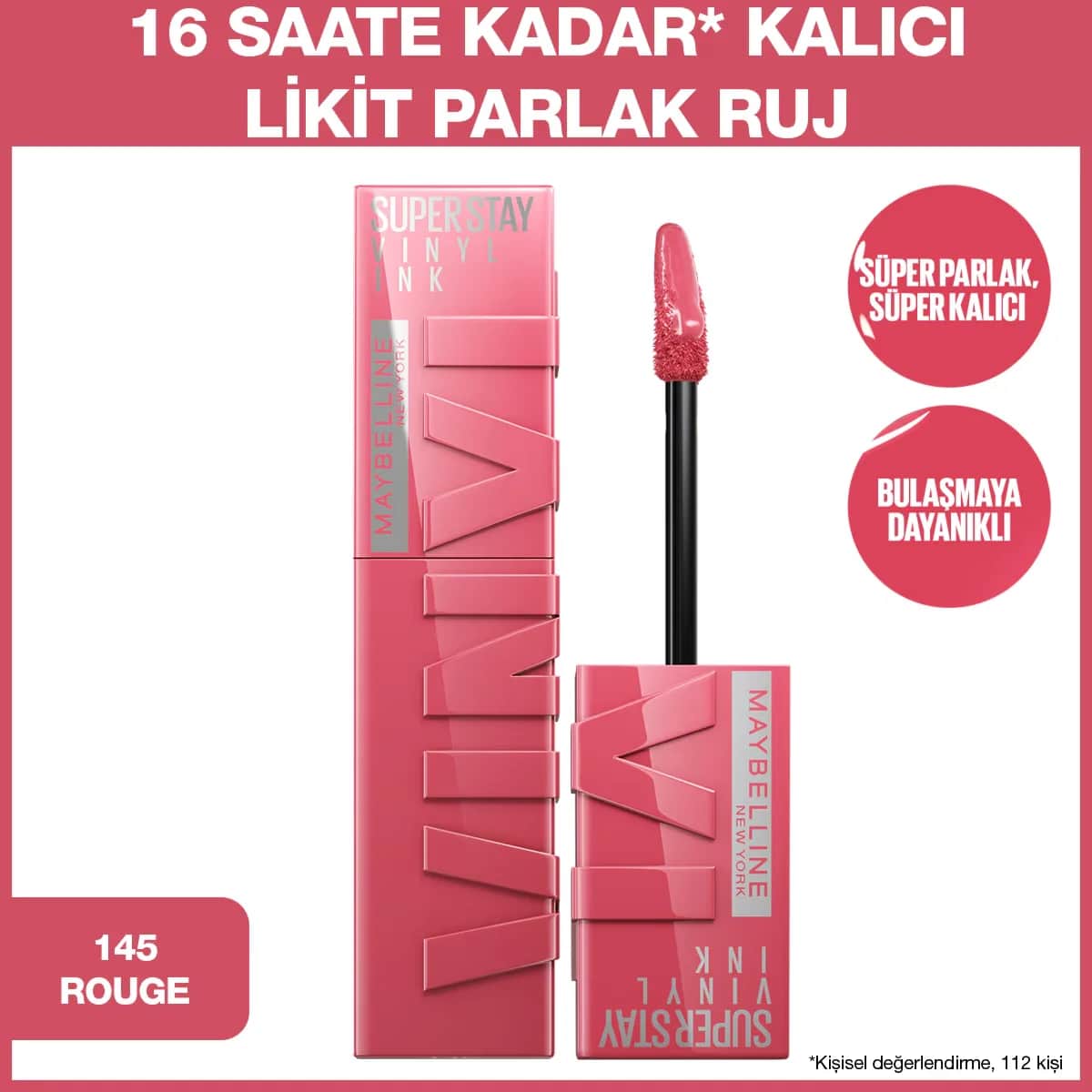 Maybelline أحمر شفاه سائل لامع سوبر ستاي فينيل إنك من مايبيلين نيويورك 145 روج