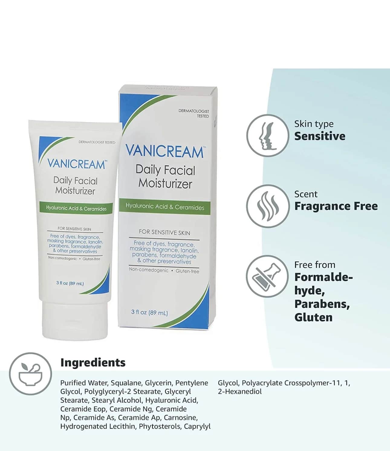 مرطب وجه يومي للبشرة الحساسة 89 مل من فانيكريم Vanicream