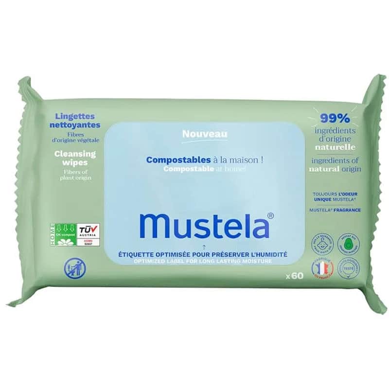 Mustela مناديل مبللة قابلة للتحلل من موستيلا، 60 قطعة