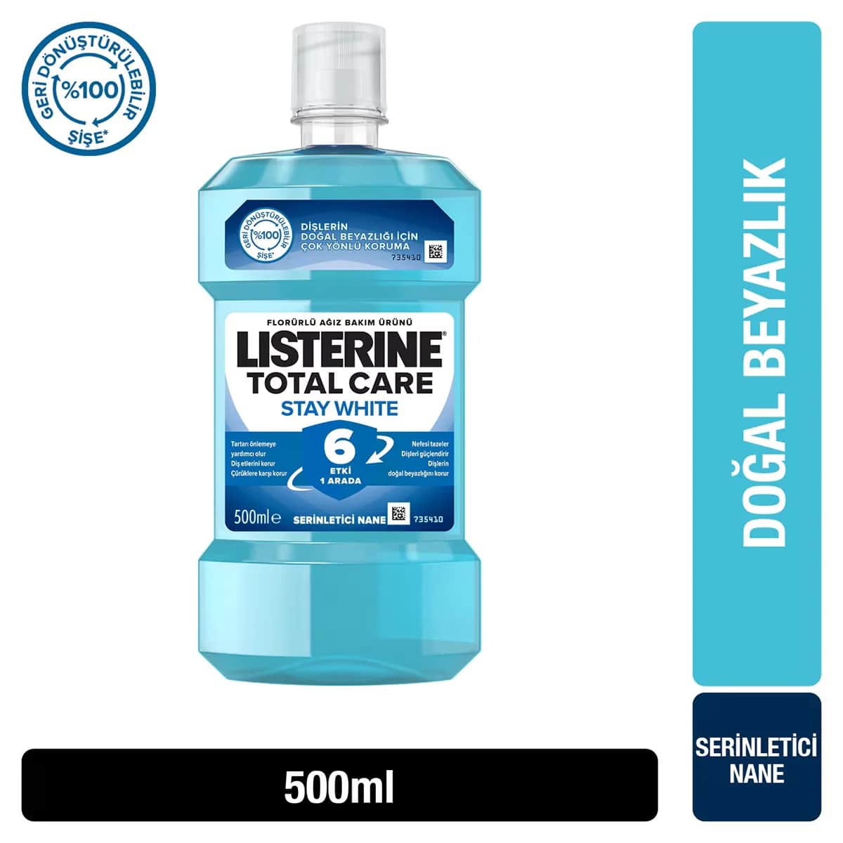 Listerine ليسترين ستاي وايت للعناية بالفم بنكهة النعناع المنعش 500 مل