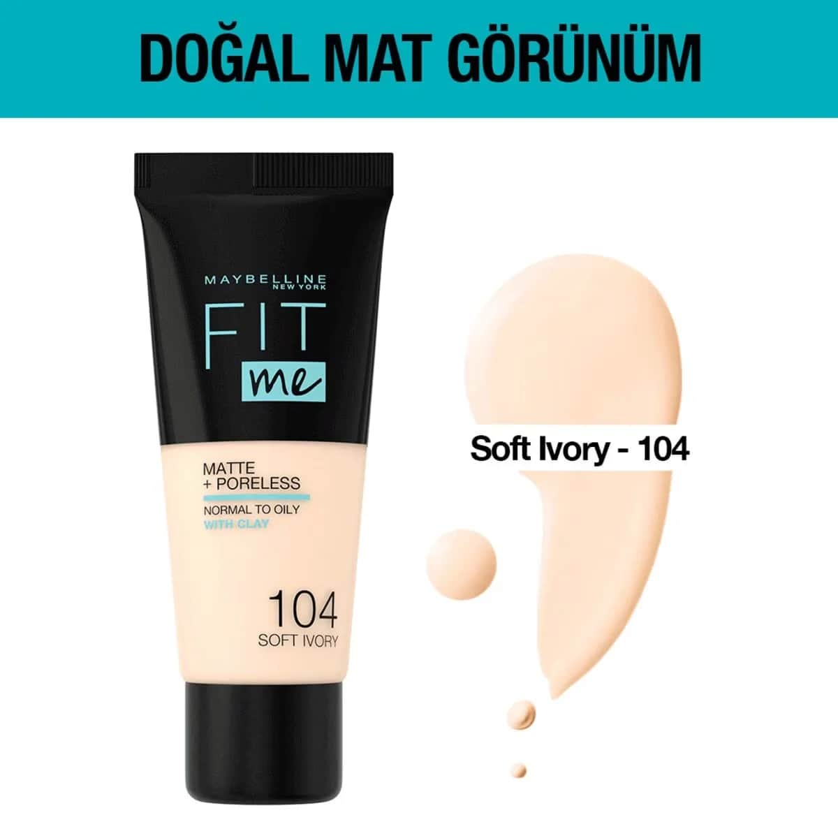 Maybelline كريم أساس فيت مي مات+بورليس من مايبيلين نيويورك، 30 مل 104 عاجي ناعم