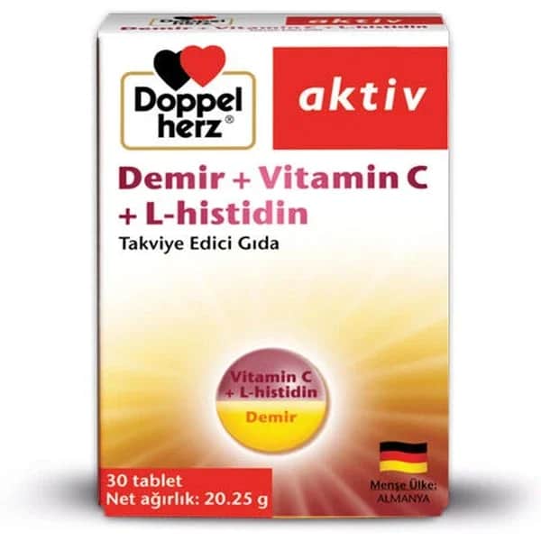 Doppel Herz دوبل هيرز أكتيف حديد + فيتامين سي + إل-هيستيدين 30 قرص