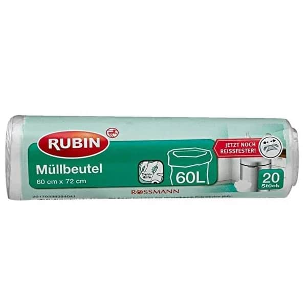 Rubin كيس قمامة روبين 60 لترًا 60 × 72 سم 20 قطعة