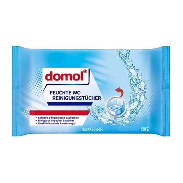 Domol قطعة قماش تنظيف مبللة من دومول لتنظيف المرحاض، 15 قطعة