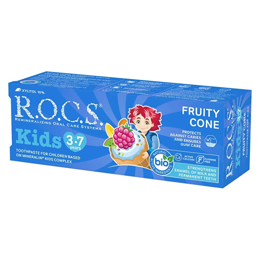 Rocs معجون أسنان روكس كيدز بنكهة الفواكه للأطفال من عمر 3 إلى 7 سنوات (مخروط الفاكهة) 35 مل.