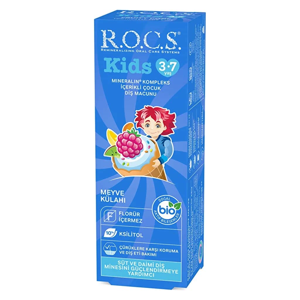 Rocs معجون أسنان روكس كيدز بنكهة الفواكه للأطفال من عمر 3 إلى 7 سنوات (مخروط الفاكهة) 35 مل.