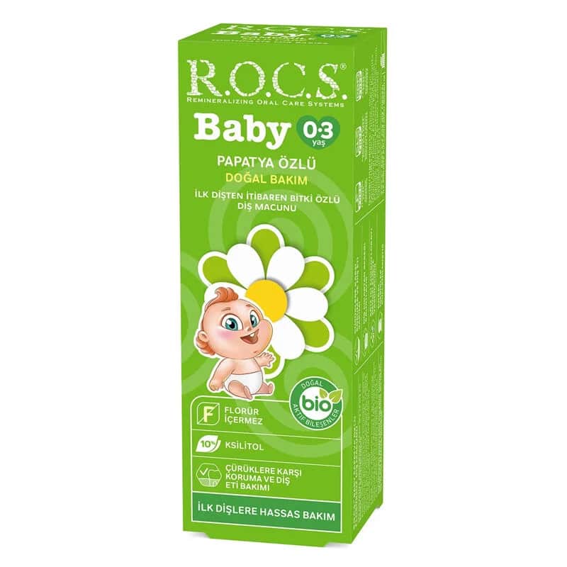 Rocs معجون أسنان روكس بيبي للأطفال من عمر 0 إلى 3 سنوات قابل للبلع مع خلاصة البابونج 35 مل.