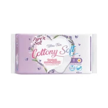 Pure'n Soft فوط صحية يومية بيور أند سوفت رقيقة للغاية برائحة اللافندر، 40 قطعة
