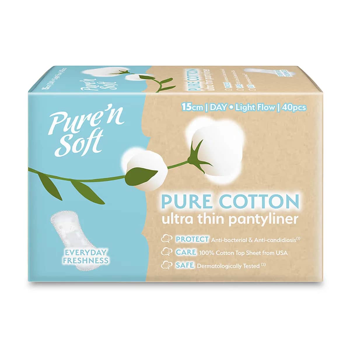 Pure'n Soft فوط صحية يومية بيور أند سوفت قطنية رقيقة للغاية بدون رائحة، 40 قطعة