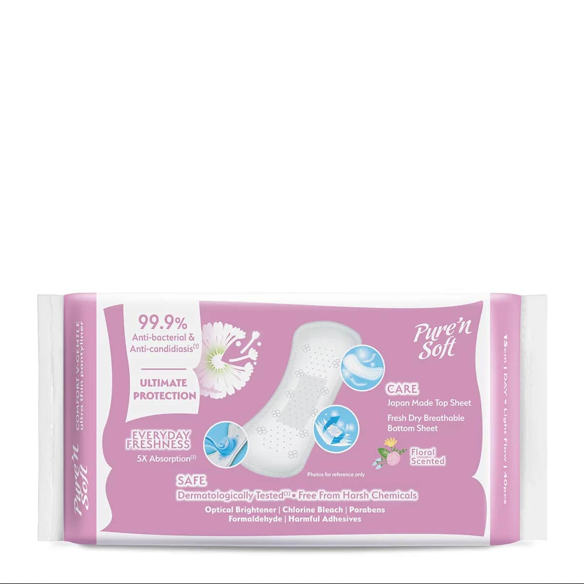 Pure'n Soft فوط صحية يومية بيور أند سوفت كومفورت الترا رفيعة برائحة الزهور، 40 قطعة