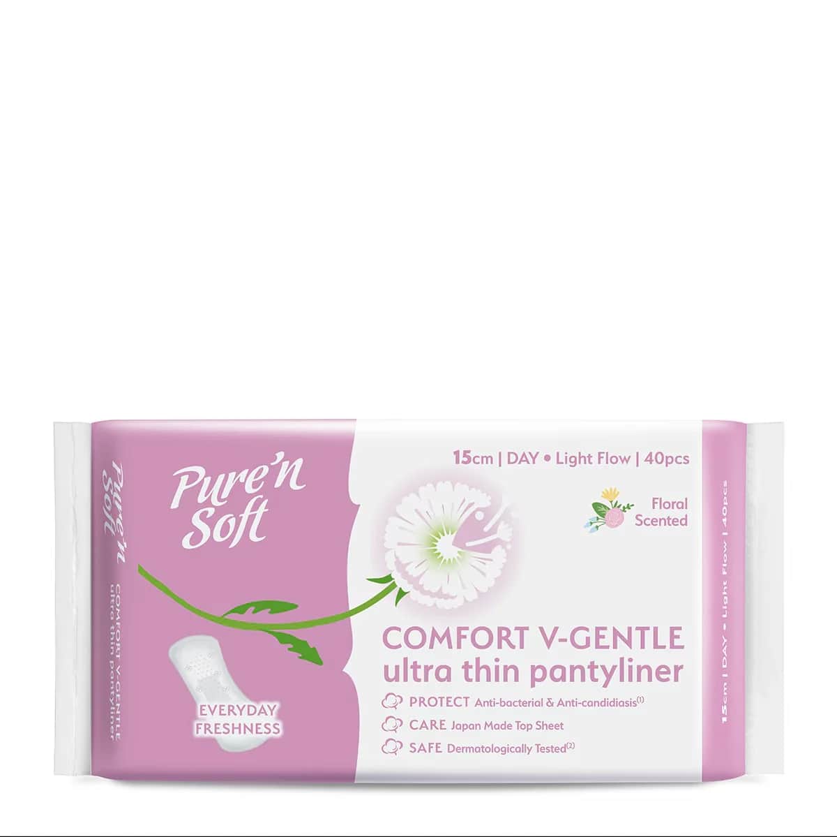 Pure'n Soft فوط صحية يومية بيور أند سوفت كومفورت الترا رفيعة برائحة الزهور، 40 قطعة