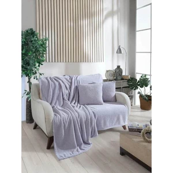 Wondel غطاء أريكة وبطانية من بولي قطن رمادي وندل 140×140 سم
