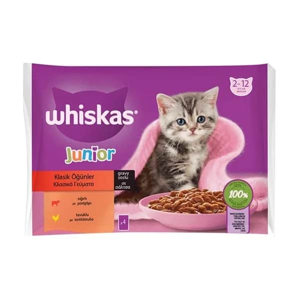 Whiskas وجبات ويسكاس الكلاسيكية للجراء، كيس طعام رطب، 340 غرام