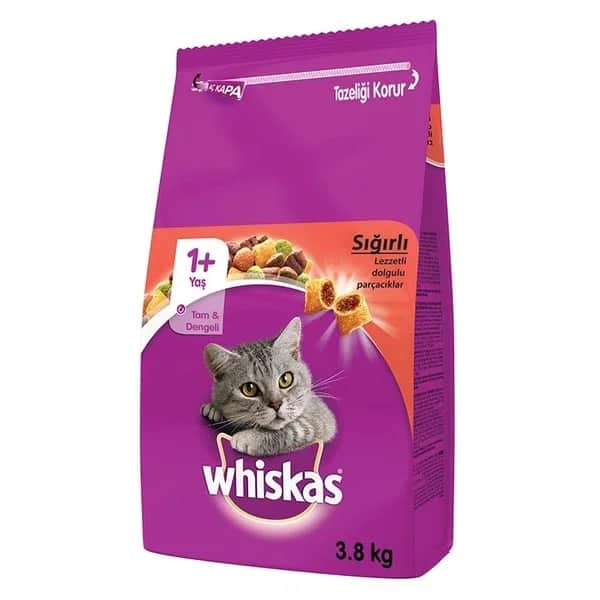 Whiskas طعام القطط الجاف بنكهة لحم البقر من ويسكاس، 3.8 كجم