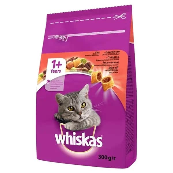 Whiskas طعام القطط الجاف من ويسكاس بنكهة لحم البقر والجزر، 300 غرام