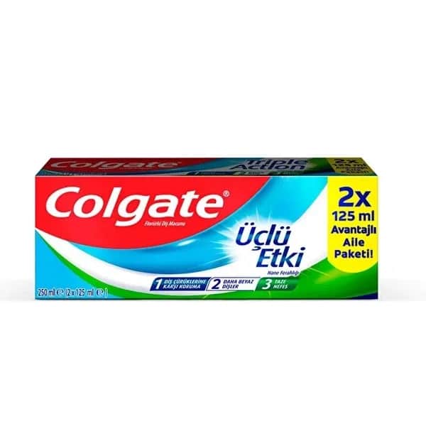 Colgate معجون أسنان كولجيت ثلاثي المفعول ١٢٥ مل × ٢ حماية من التسوس، تبييض، نفس منعش