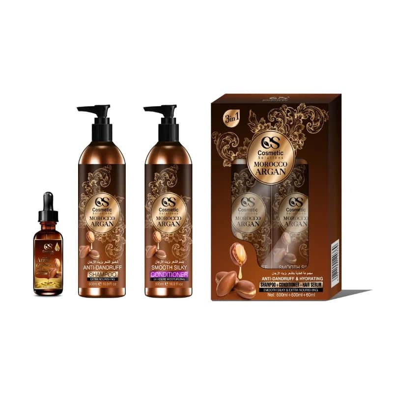 Cosmetic Solution مجموعة العناية بالشعر بزيت الارغان بلسم + شامبو + سيروم الشعر من كوزماتك سوليوشن