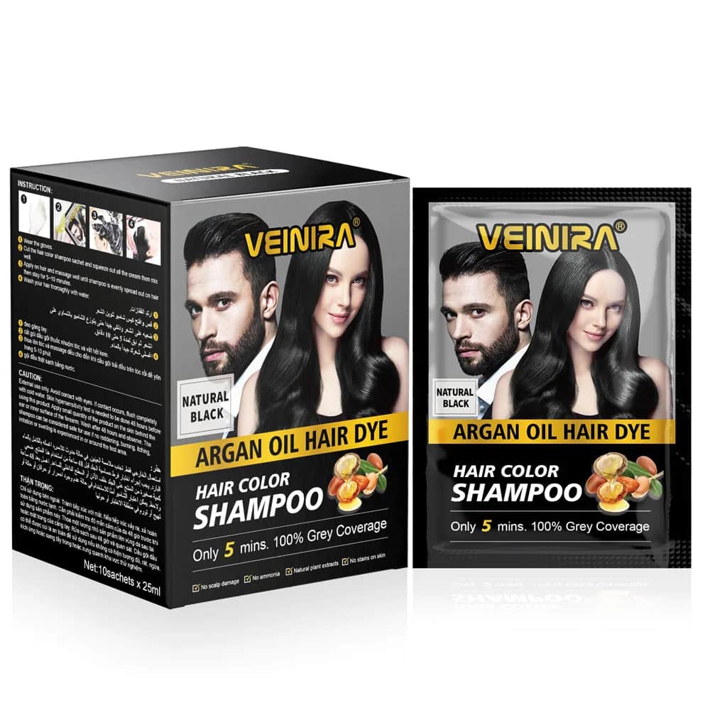 VEINIRA شامبو صبغة الشعر اسود طبيعي بدون أمونيا بزيت الأرجان والصبار  3 في 1 من فينيرا ( 25X10 مل )