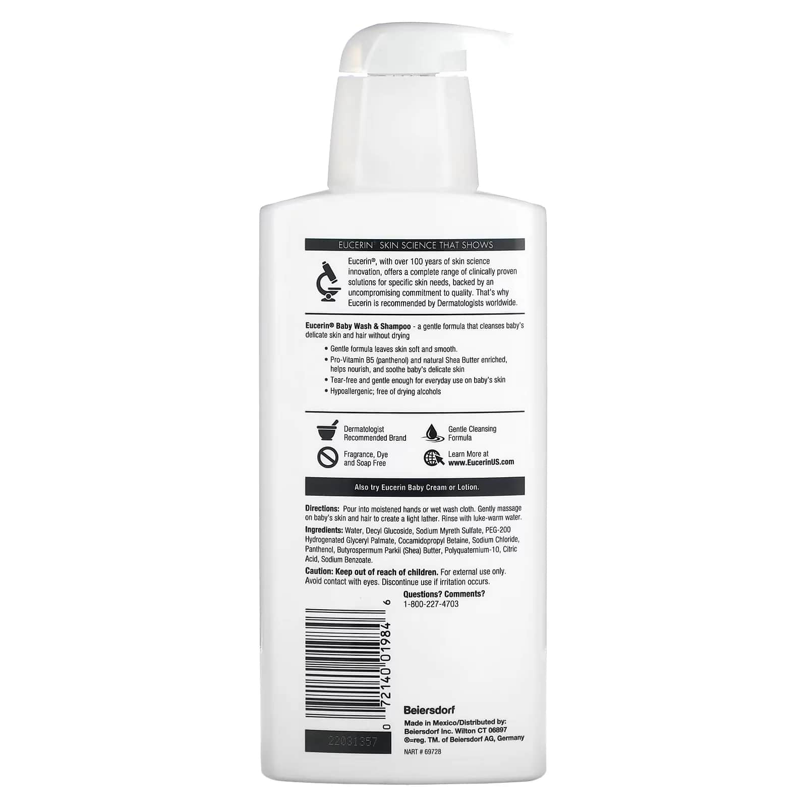 شامبو وغسول للأطفال، خالٍ من العطور، من يوسرين (400 مل) Eucerin
