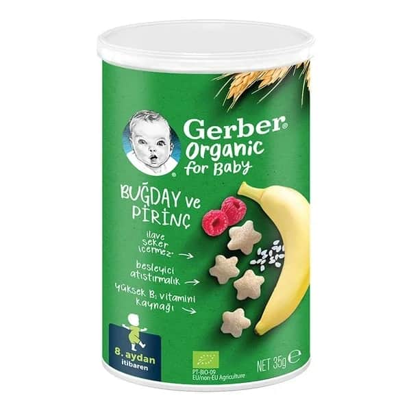 Gerber وجبة خفيفة عضوية من الأرز والقمح والموز والتوت للأطفال الصغار من جيربر، 35 جرام