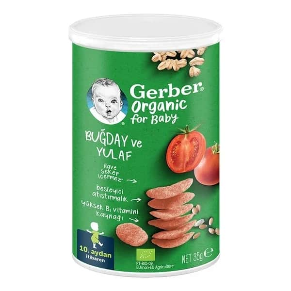 Gerber وجبة خفيفة عضوية من القمح والشوفان والطماطم والجزر والبصل للأطفال الصغار من جيربر، 35 جرام