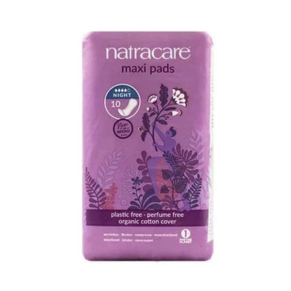 Natracare فوط ناتراكير العضوية ماكسي الليلية 10 فوط للراحة