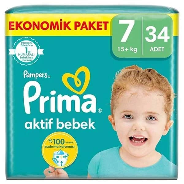 Prima حفاضات بريما أكتيف للأطفال عبوة من 34 قطعة | جفاف وراحة تدوم 12 ساعة