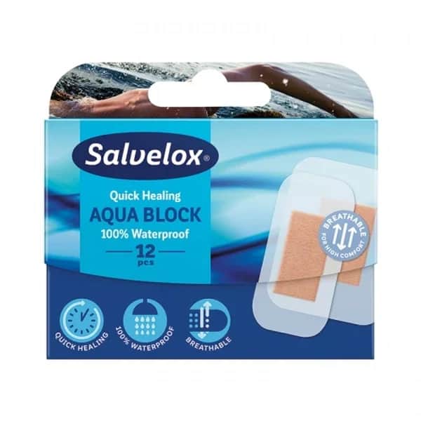 Salvelox ضمادة سالفيلوكس أكوا بلوك المقاومة للماء، 12 قطعة