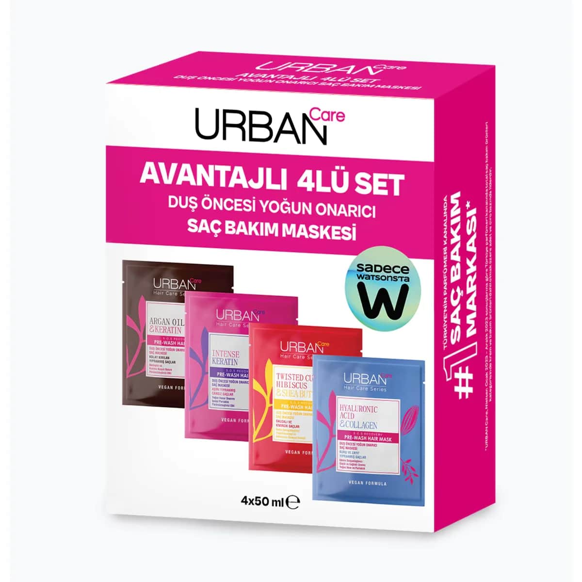 Urban Care مجموعة أقنعة العناية بالشعر من أوربان كير 4 قطع (4 × 50 مل)