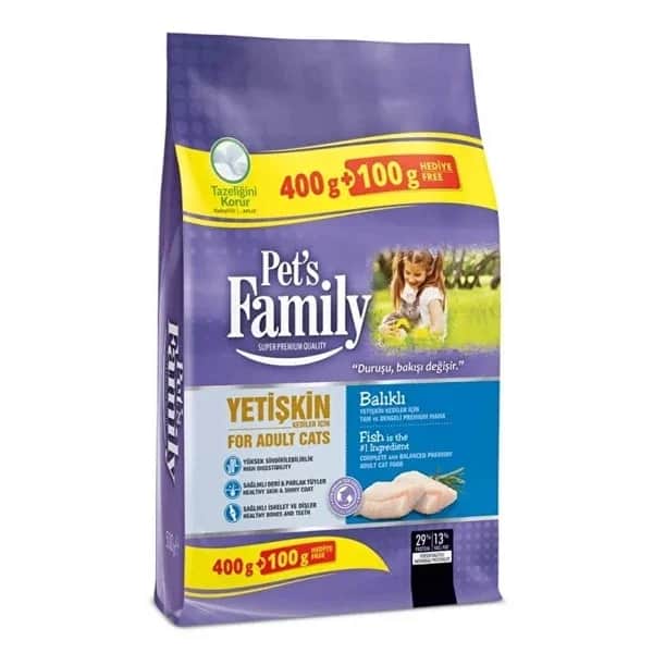 Pet's Family طعام القطط البالغة بنكهة السمك من بيتس فاميلي، 400 + 100 غرام