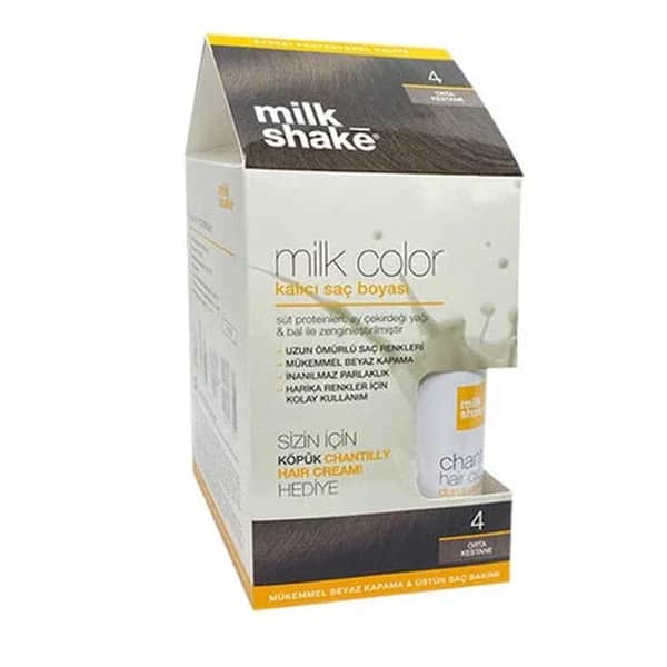 Milk Shake صبغة شعر دائمة ميلك شيك رقم 4 كستنائي متوسط - هدية رغوية