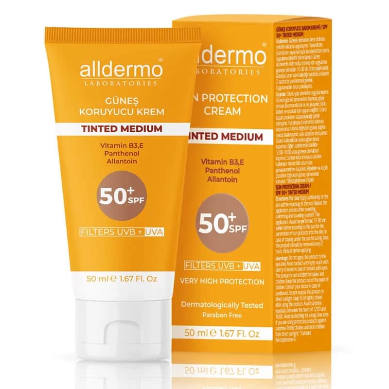 Alldermo واقي الشمس المرطب الملون من ألديرمو بعامل حماية من الشمس ٥٠+، ٥٠ مل | متوسط اللون