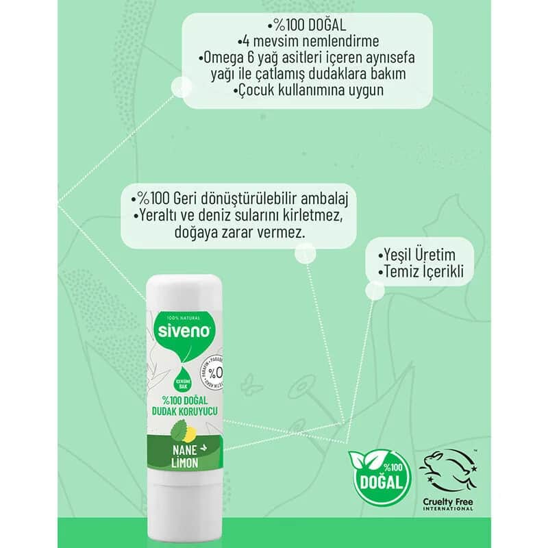 Siveno مرطب شفاه طبيعي من سيفينو بنكهة النعناع والليمون 6 غرام