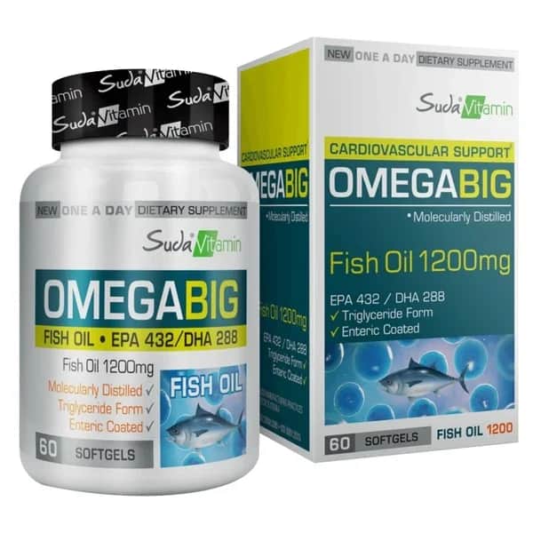Suda Vitamin زيت السمك سودا فيتامين أوميجا بيج 1200 ملغ، 60 كبسولة هلامية ناعمة