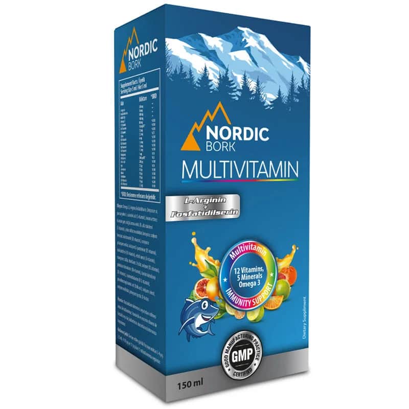 Nordic شراب نورديك بورك أوميجا 3 المكمل مع الفيتامينات المتعددة 150 مل