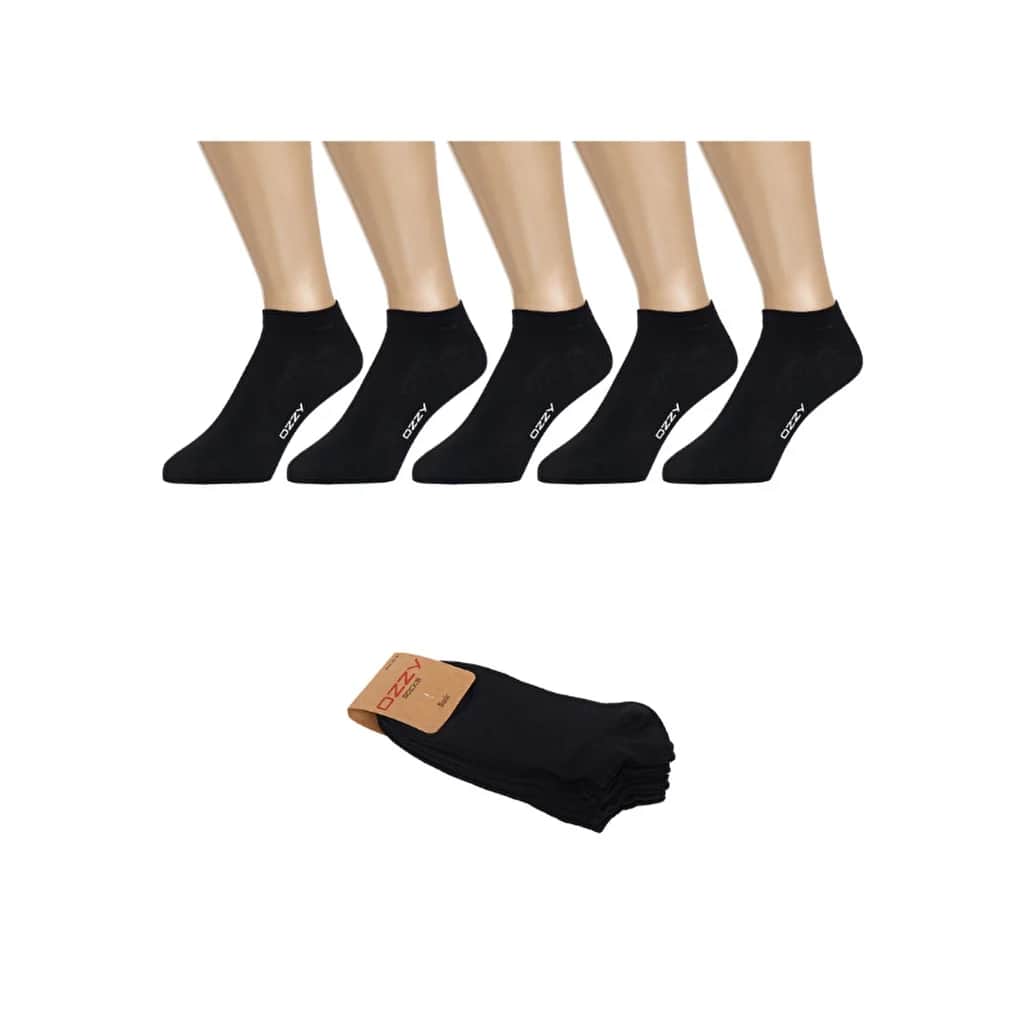 Ozzy Socks جوارب أوزي سوكس للرجال عبوة من 5 جوارب قطنية بدون درزات للكاحل، لون أسود، مقاس 40/44