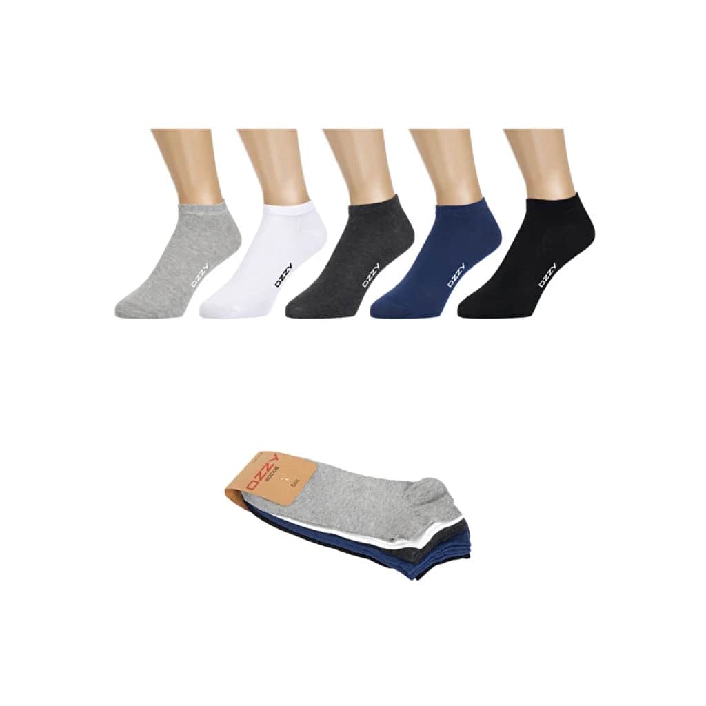 Ozzy Socks جوارب أوزي سوكس للرجال عبوة من 5 جوارب قطنية بدون درزات ملونة للكاحل مقاس 40/44