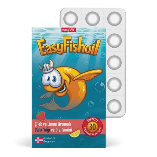 EasyVit زيت السمك سهل التحضير بنكهة الفراولة والليمون وفيتامين د، 30 قرصًا قابلًا للمضغ