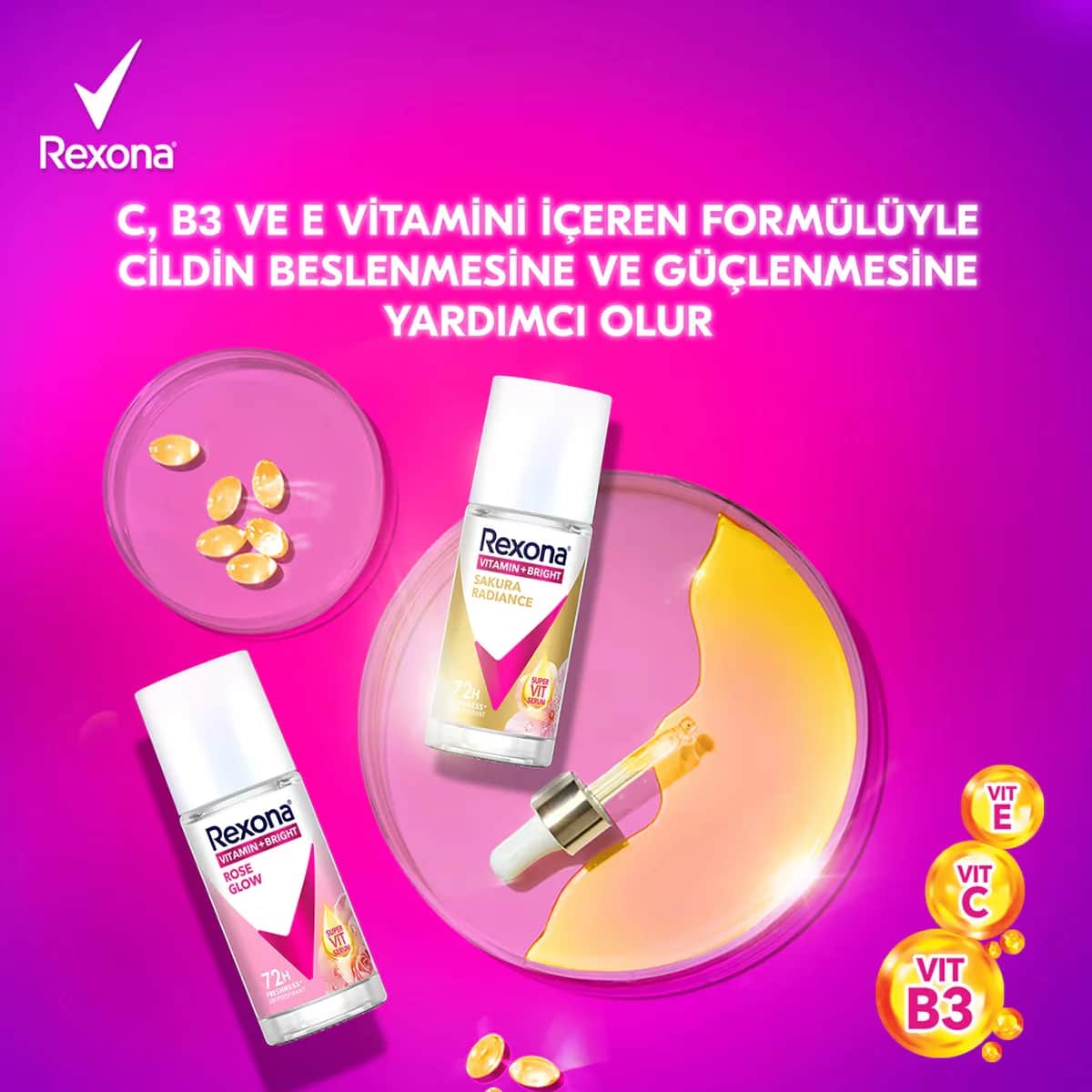 Rexona مزيل عرق ريكسونا فيتامين + برايت للنساء، رول أون، روز جلو، 45 مل