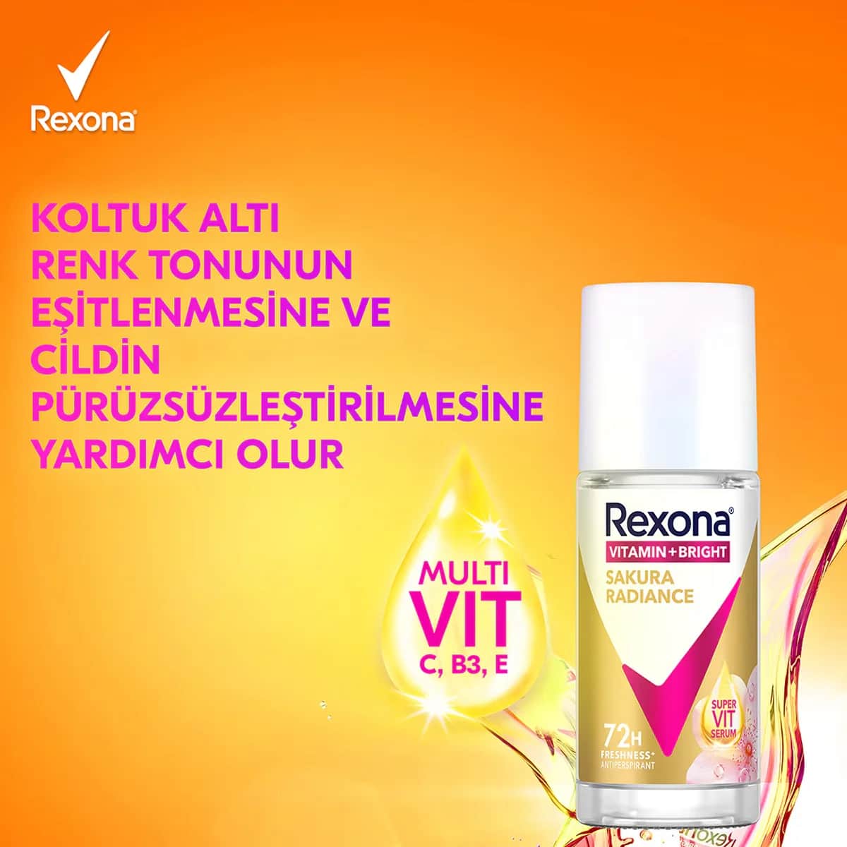 Rexona مزيل عرق ريكسونا فيتامين + برايت للنساء رول أون ساكورا راديانس 45 مل
