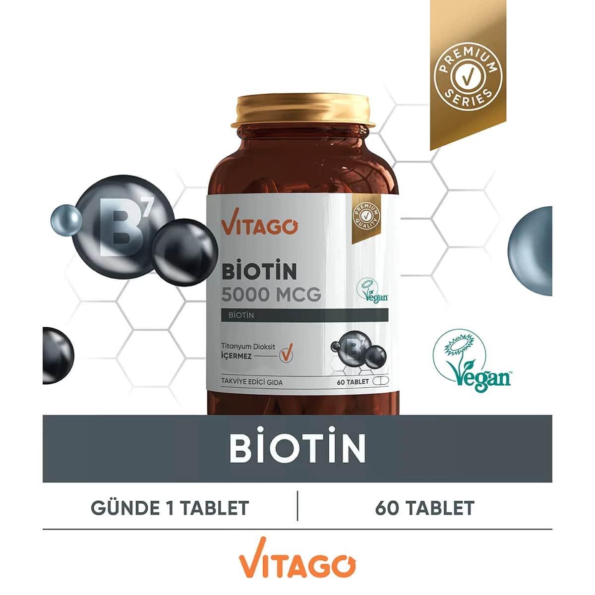 Vitago أقراص فيتاجو بيوتين ٥٠٠٠ ميكروغرام، مكمل غذائي، ٦٠ قرصًا
