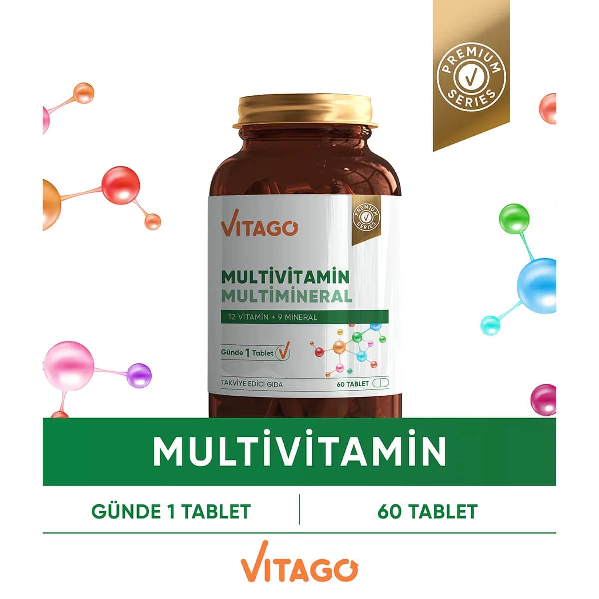 Vitago أقراص فيتاجو متعددة الفيتامينات والمعادن والإنزيم المساعد كيو-10، غذاء مكمل، 60 قرصًا