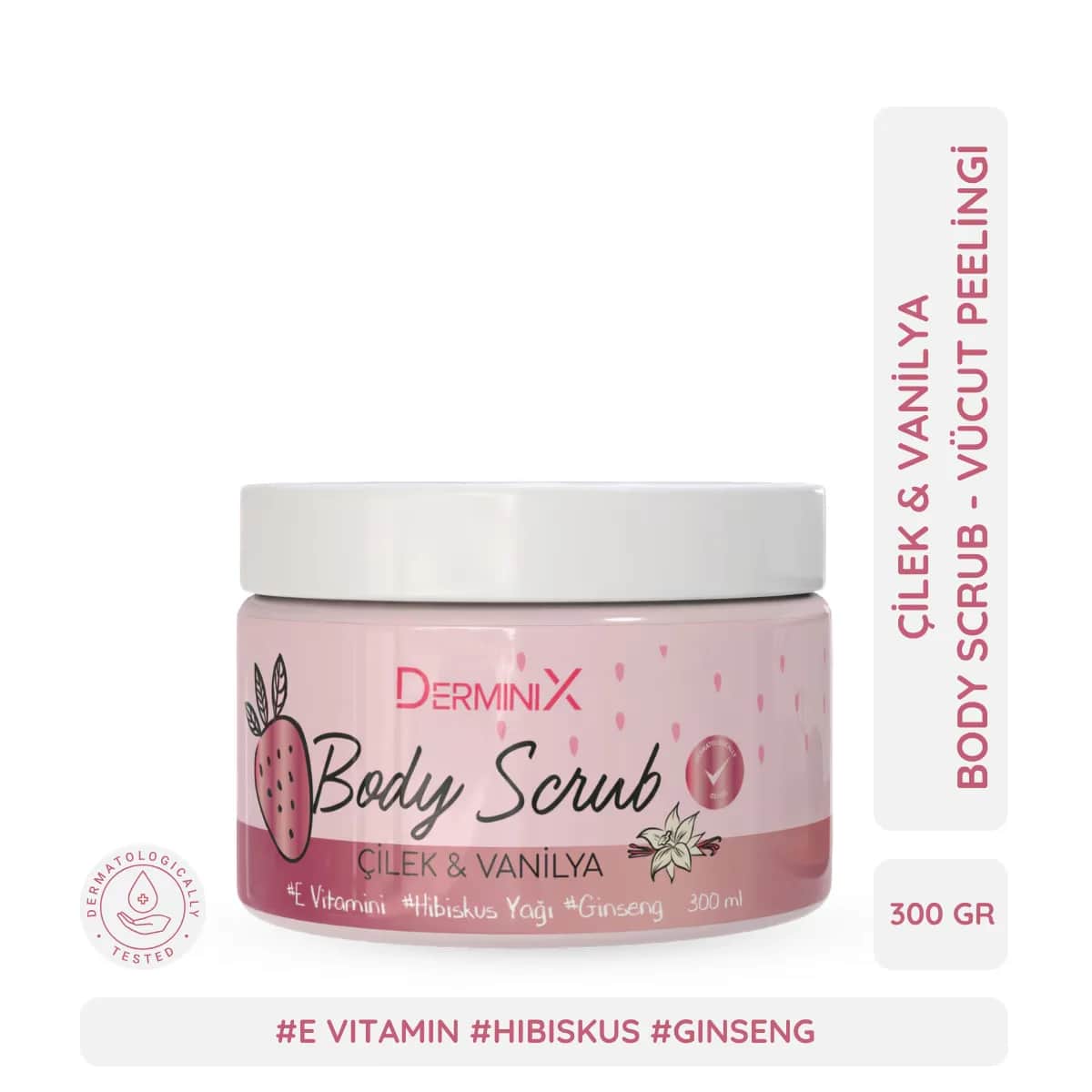 Derminix مقشر الجسم ديرمينيكس برائحة الفراولة والفانيليا 300 مل تقشير متوهج