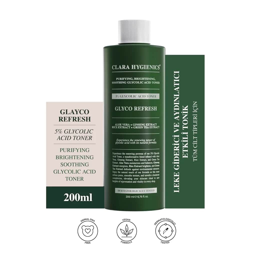 تونر كلارا هايجينكس جلينكو ريفرش 5% حمض الجليكوليك مضاد للبقع 200 مل Clara Hygienics