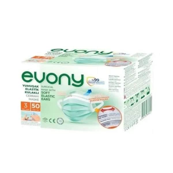 Evony قناع جراحي مرن ناعم للأذن من إيفوني، 50 قطعة
