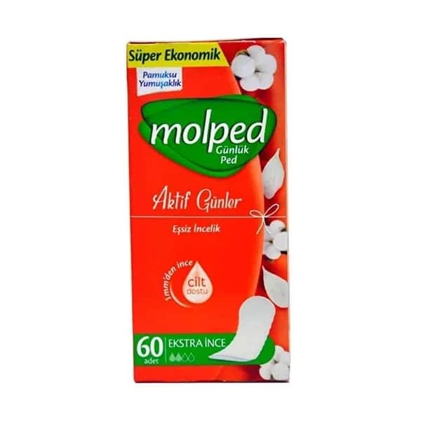 Molped فوط مولبد اليومية، 60 قطعة حاجز ثلاثي الأبعاد، أوسع بنسبة 30%، مانعة للتسرب