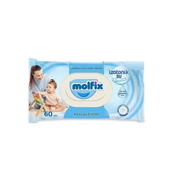 Molfix مناديل مبللة مولفيكس إيزوتونيك المائية للبشرة الحساسة، 60 منديلًا