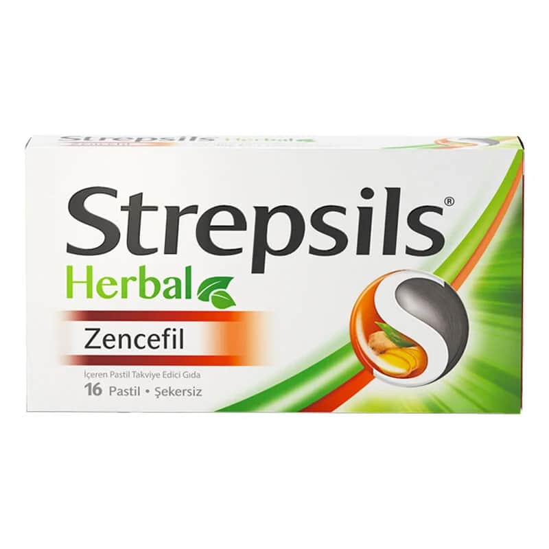 Strepsils مكمل غذائي ستربسلز بالزنجبيل العشبي، 16 قرصًا