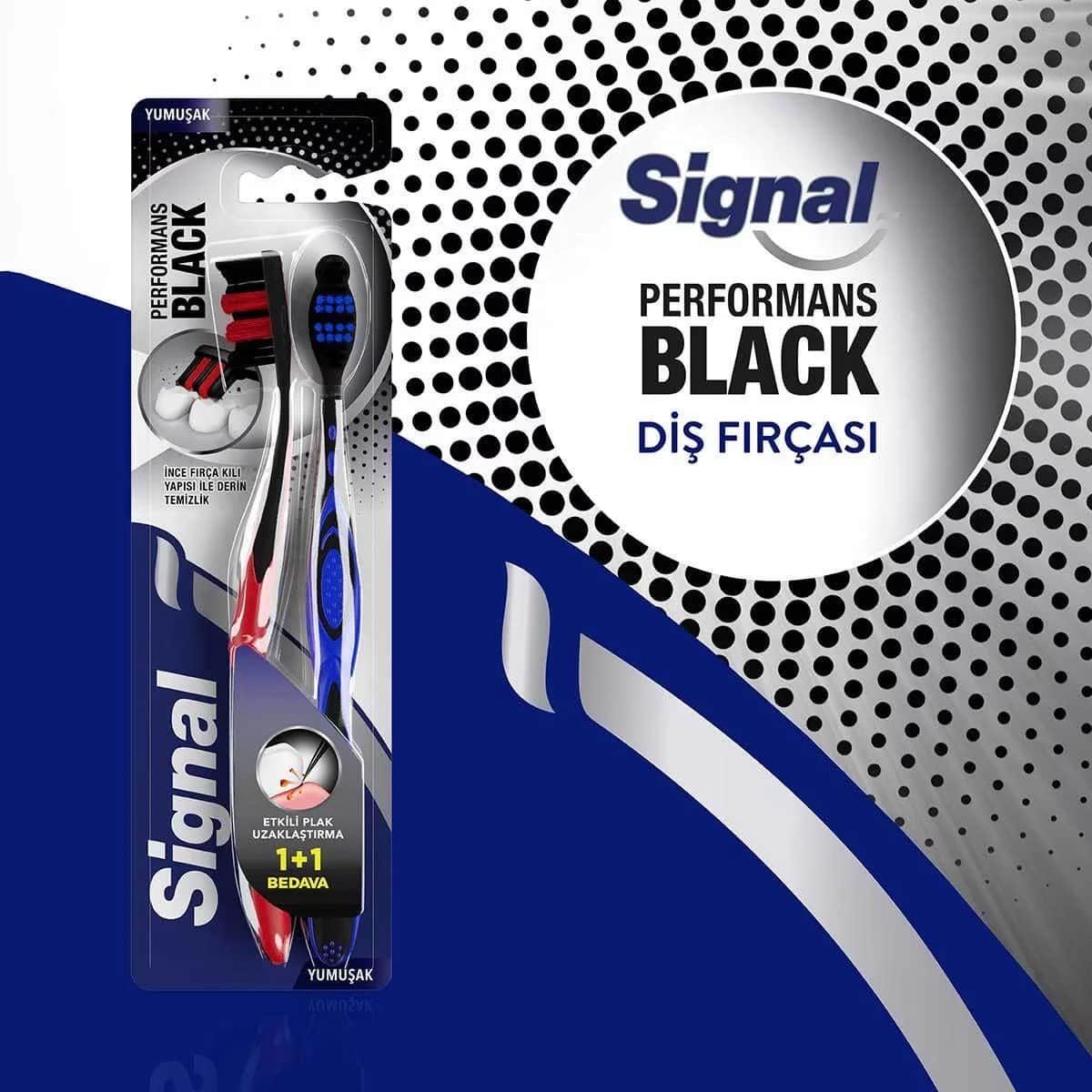 Signal فرشاة أسنان سيجنال عالية الأداء باللون الأسود لإزالة البلاك بفعالية، ناعمة 1+1